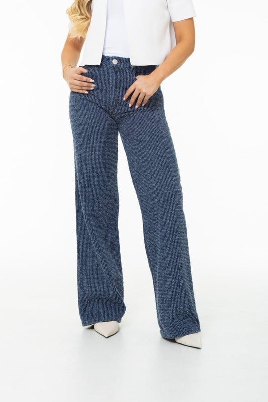 Jean Wide Leg Texturizado Azul Oscuro REF 125426