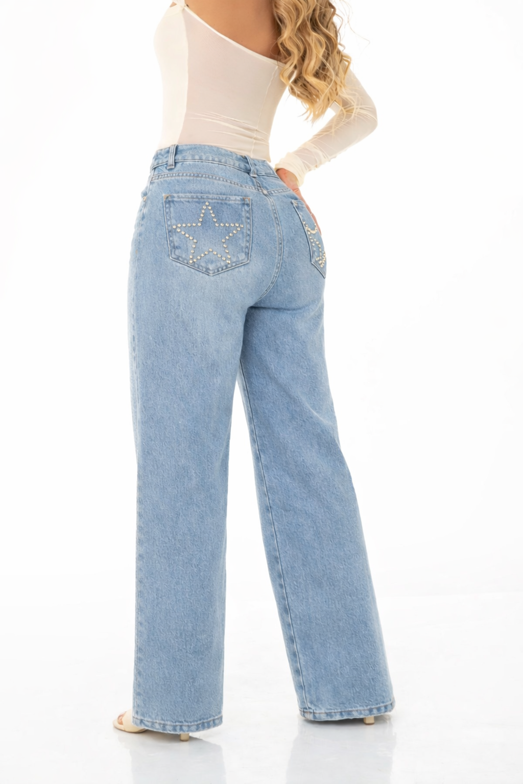 Jean Wide Leg Estrellas Rígido Azul Medio REF 126129