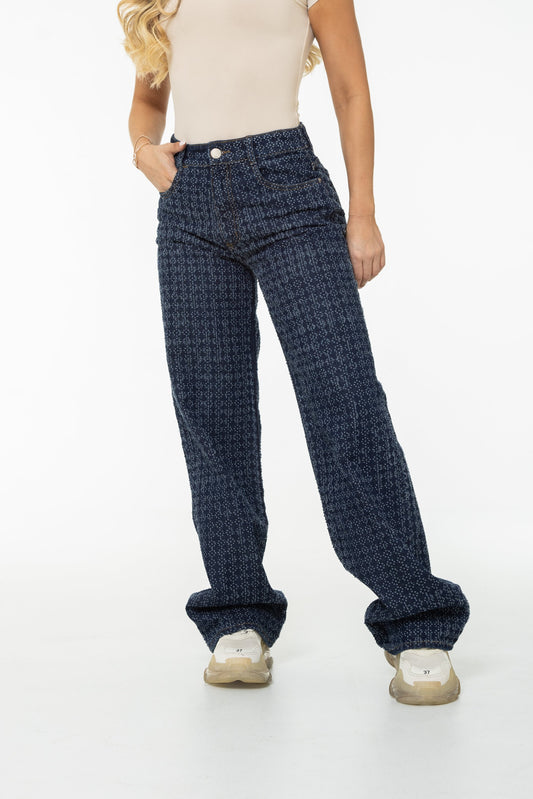 Jean Wide Leg Texturizado Knitted Azul Oscuro REF 125406