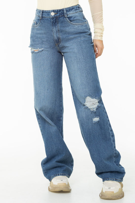 Jean Wide Leg Rígido con Rotos REF 125405