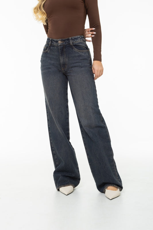 Jean Wide Leg Dirty Oscuro Rígido REF 125420