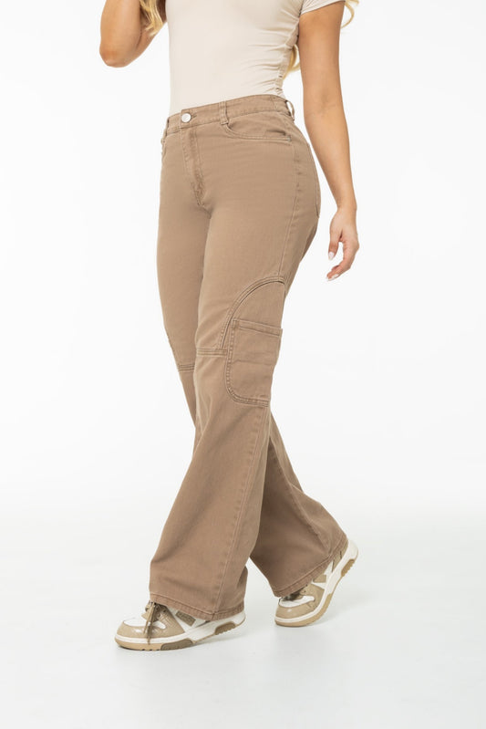 Jean Wide Leg Rígido Mocha con Cortes REF 125402