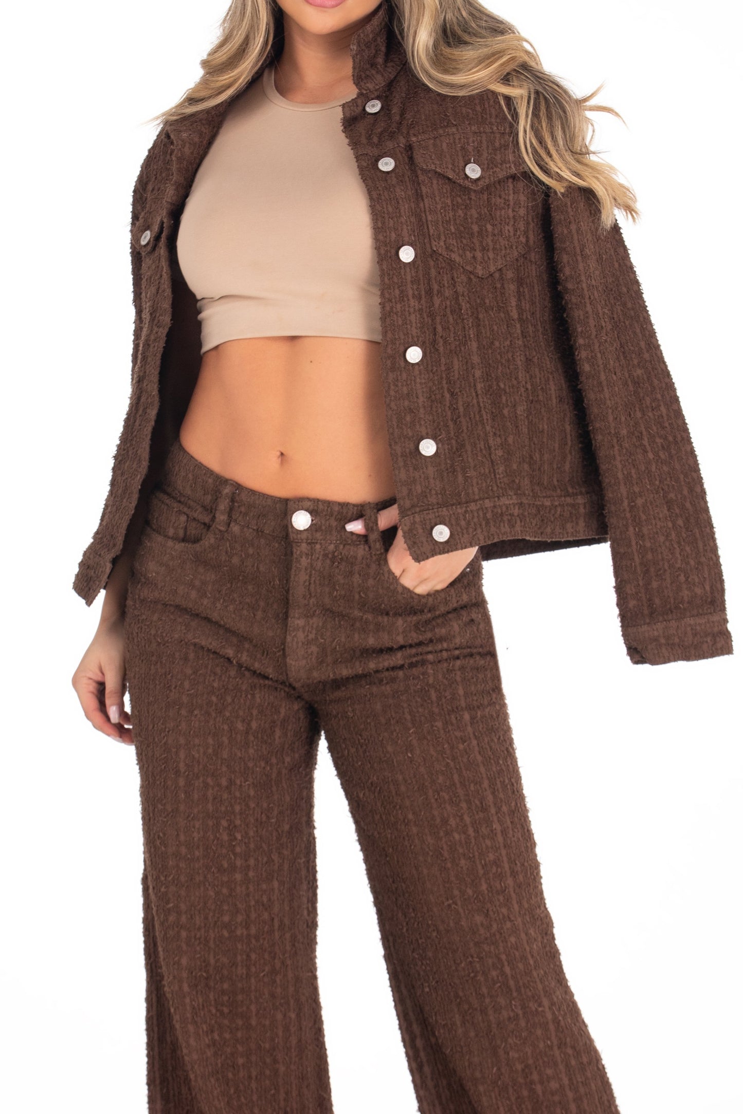 Chaqueta Texturizada Rígida Café REF 125302