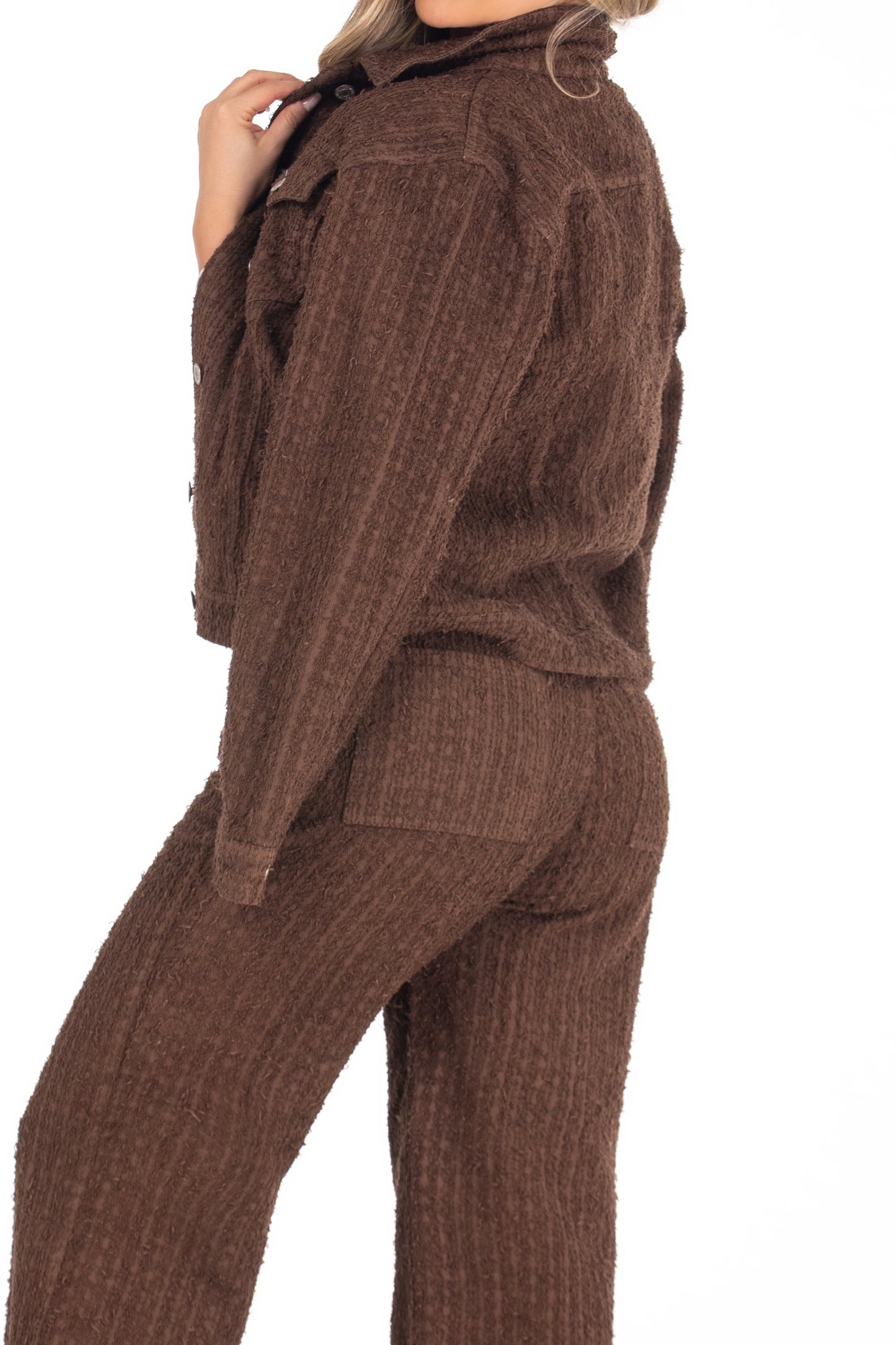 Chaqueta Texturizada Rígida Café REF 125302