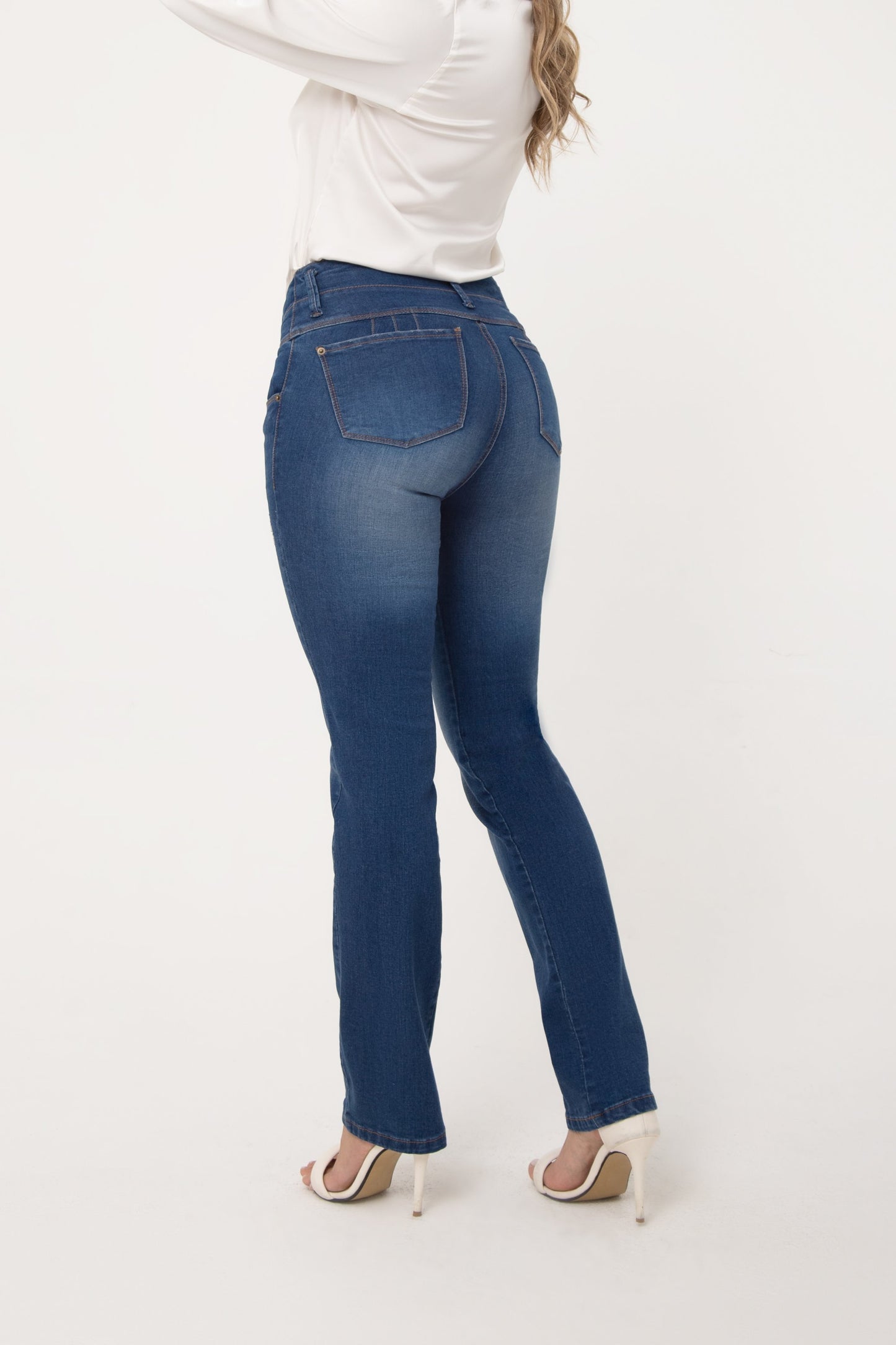 Jean Control Abdomen Bota Recta Stretch Azul Medio REF 14502