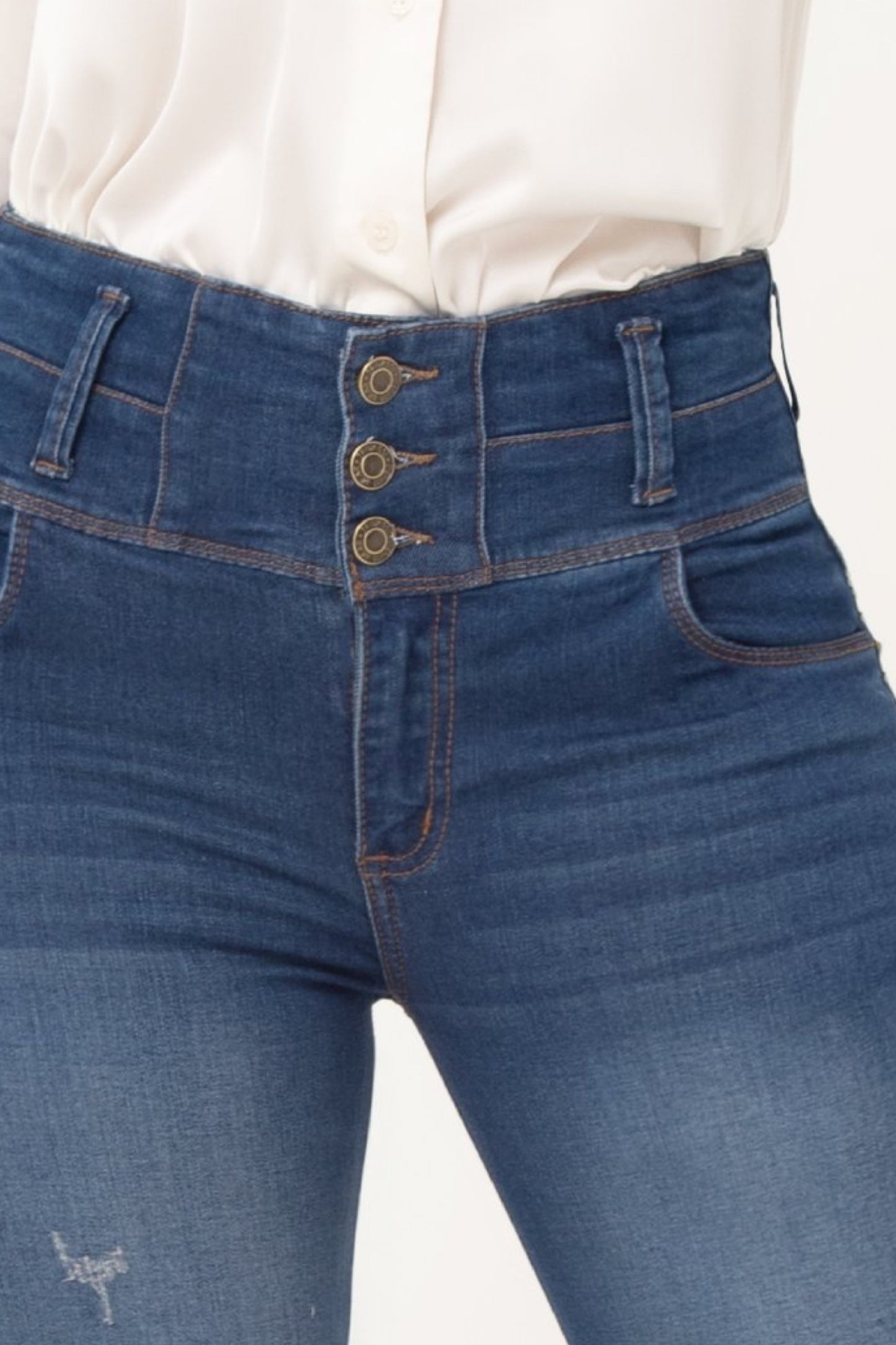 Jean Control Abdomen Bota Recta Stretch Azul Medio REF 14502