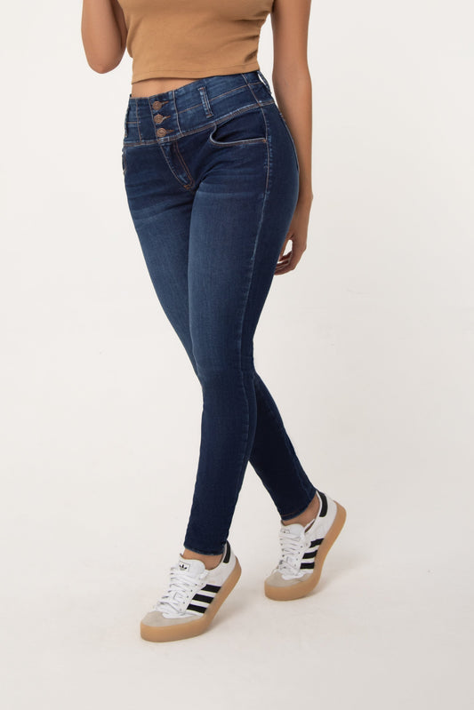 Jean Control Abdomen Skinny Stretch Azul Medio REF 14523