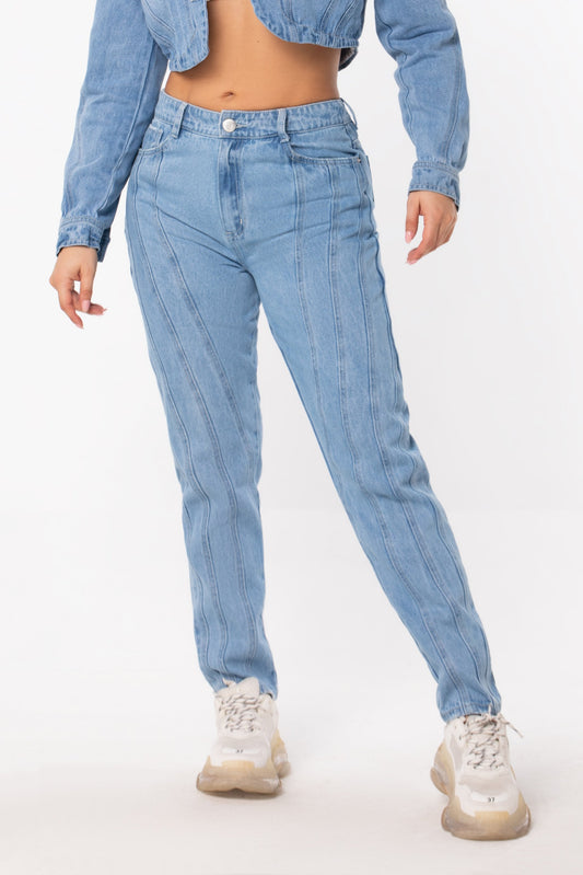 Jean MomFit Cortes Laterales Rigido Azul Claro REF 14212