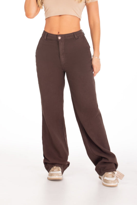 Jean Wide Leg Rígido con Textura Café REF 125208