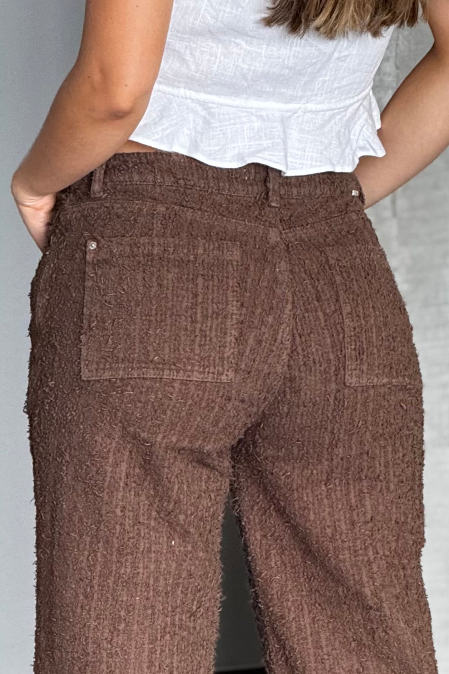 Jean Wide Leg Texturizado Rígido Café REF 125303