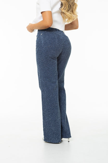 Jean Wide Leg Texturizado Azul Oscuro REF 125426