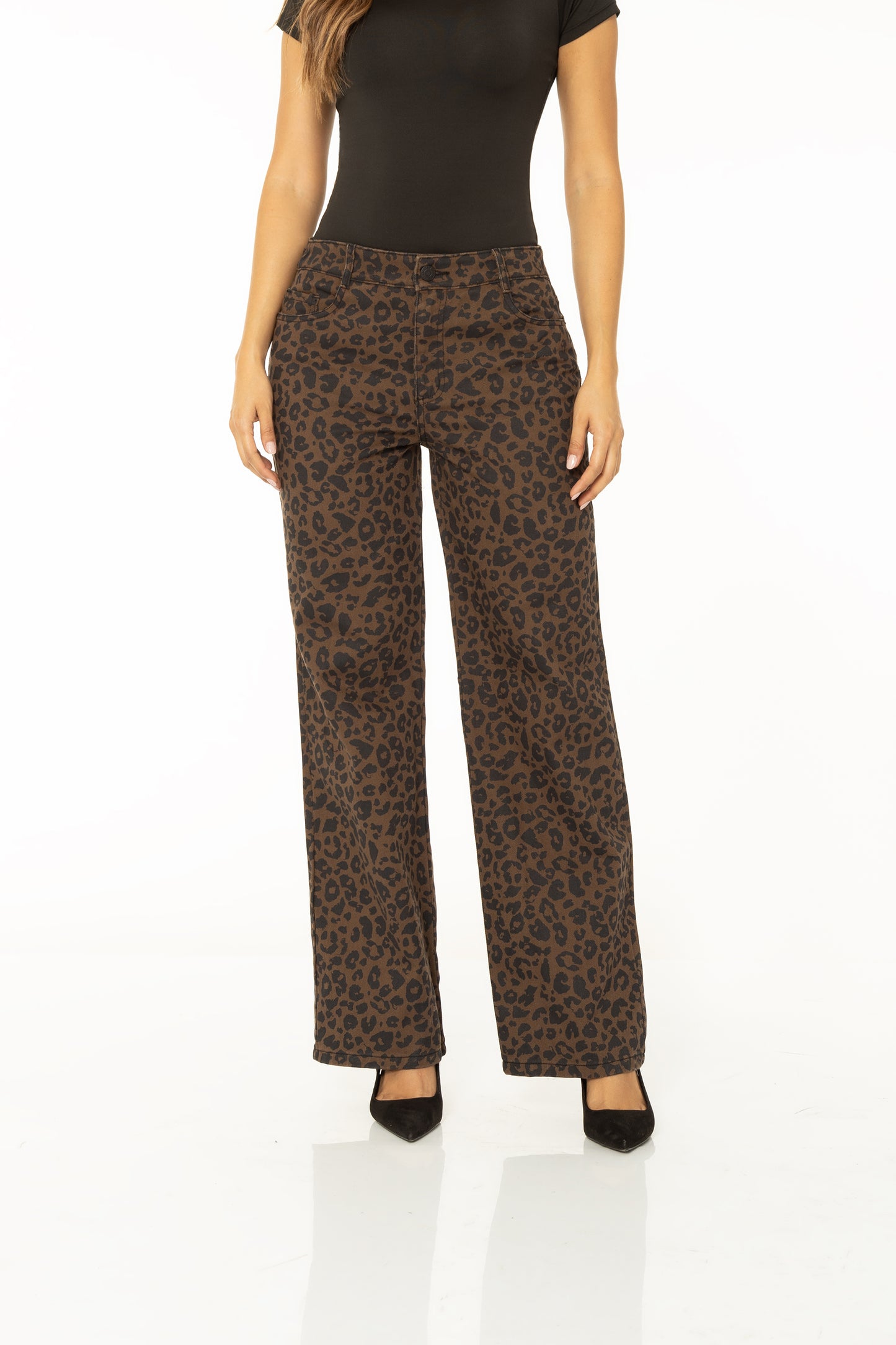 Jean Wide Leg Animal Print Rígido