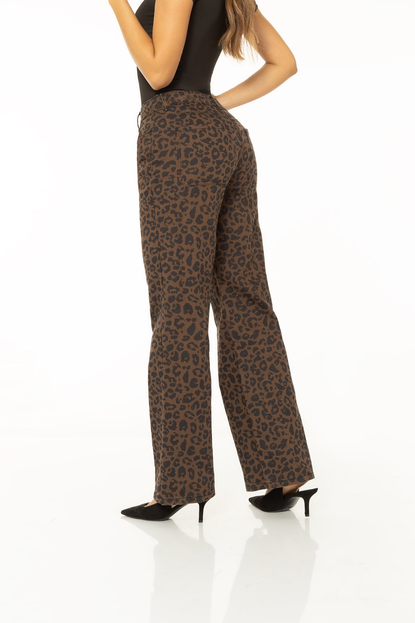 Jean Wide Leg Animal Print Rígido