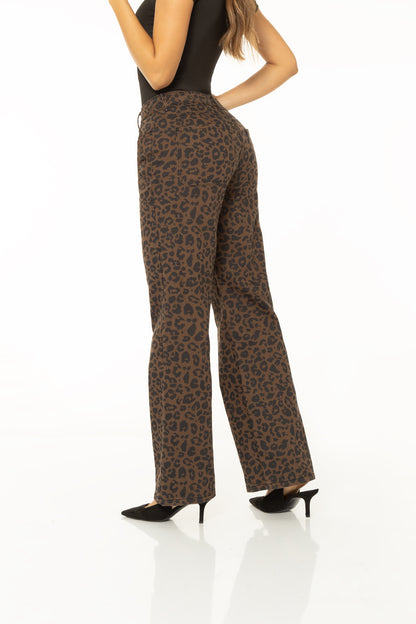 Jean Wide Leg Animal Print Rígido