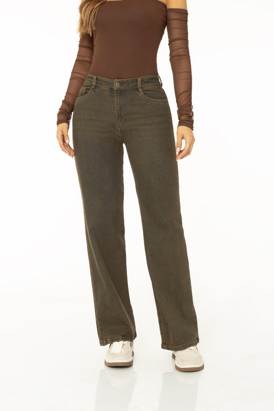 Jean Wide Leg Dirty Café Stretch