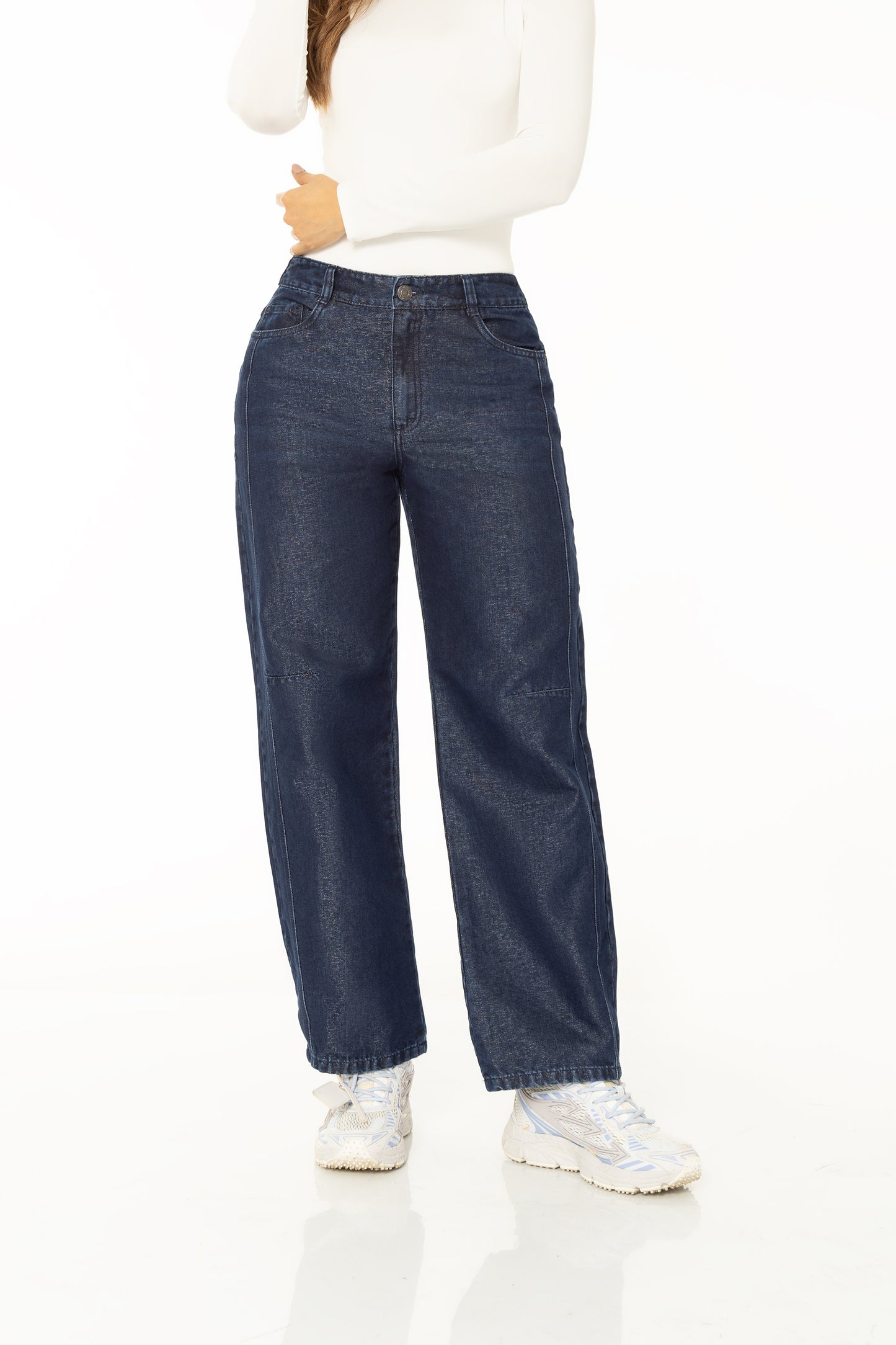 Jean Barrel Lurex Rígido Azul Oscuro