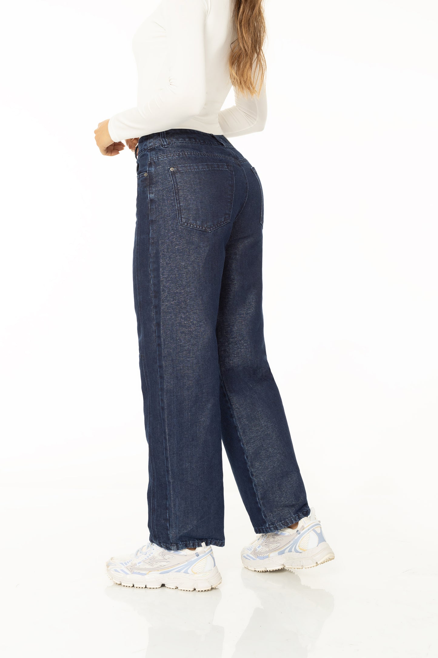 Jean Barrel Lurex Rígido Azul Oscuro