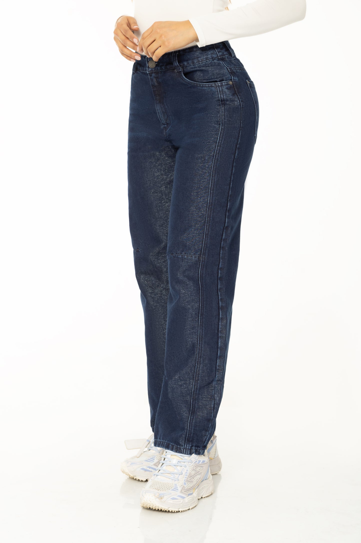 Jean Barrel Lurex Rígido Azul Oscuro