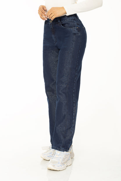 Jean Barrel Lurex Rígido Azul Oscuro