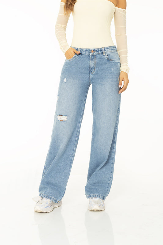 Jean Wide Leg Rígido con Destroyer