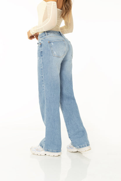 Jean Wide Leg Rígido con Destroyer