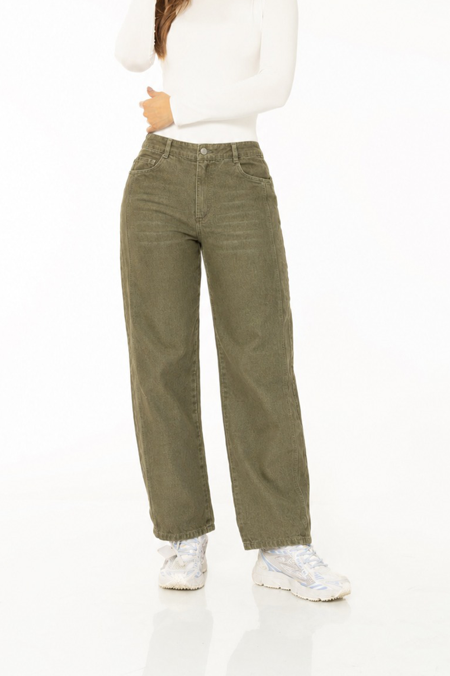 Jean Barrel Stretch con Corte Verde