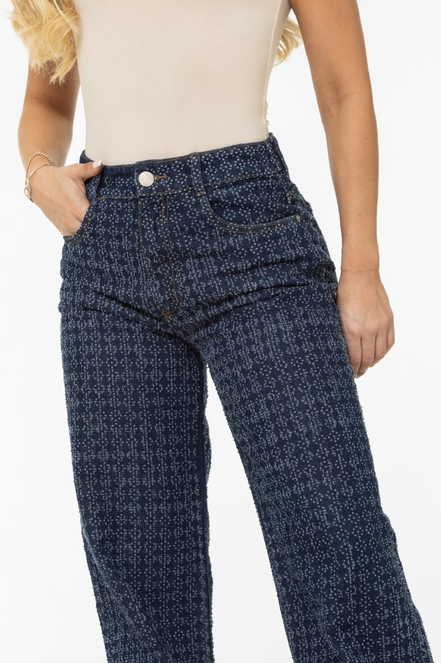 Jean Wide Leg Texturizado Knitted Azul Oscuro REF 125406