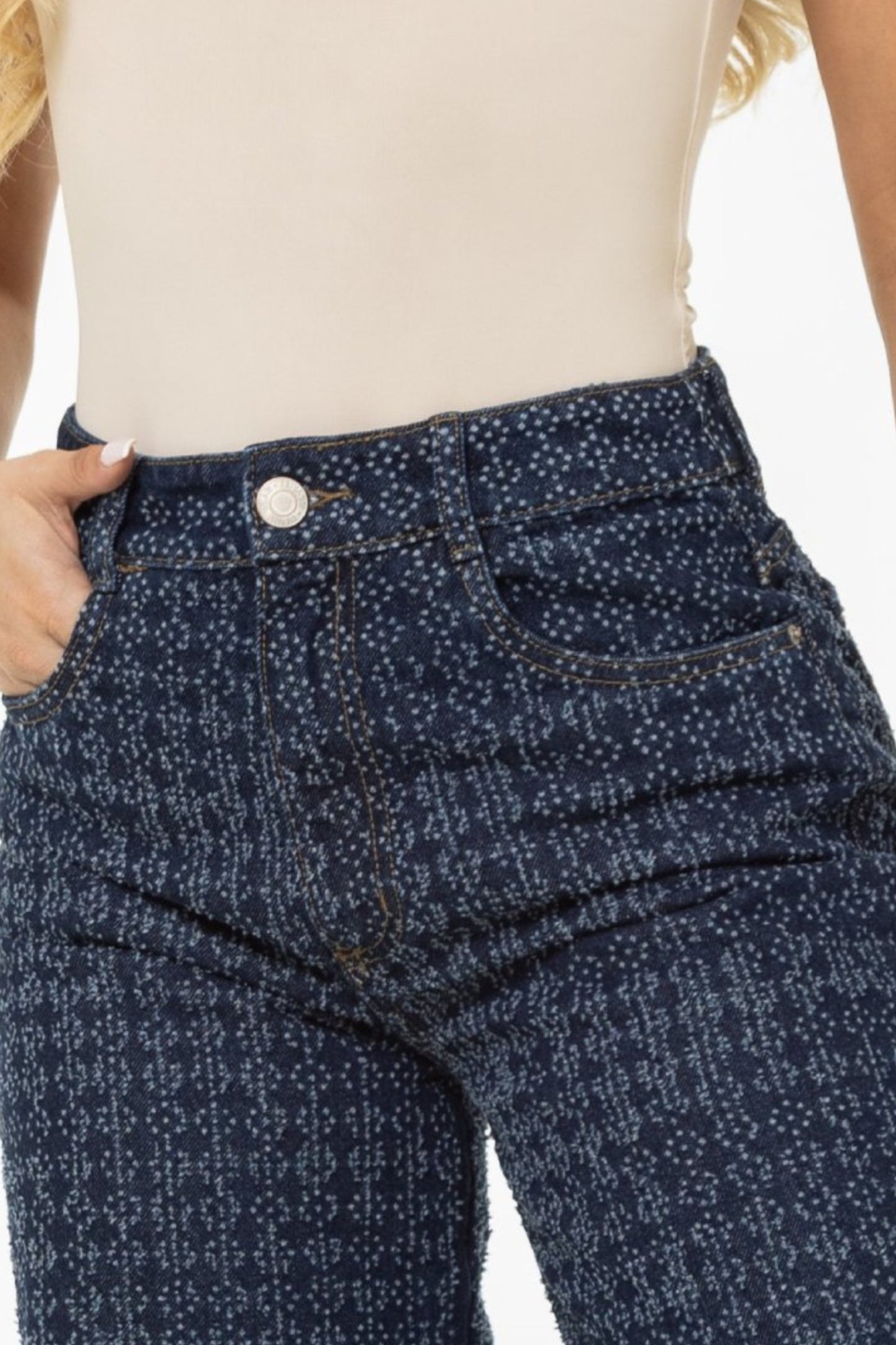 Jean Wide Leg Texturizado Knitted Azul Oscuro REF 125406