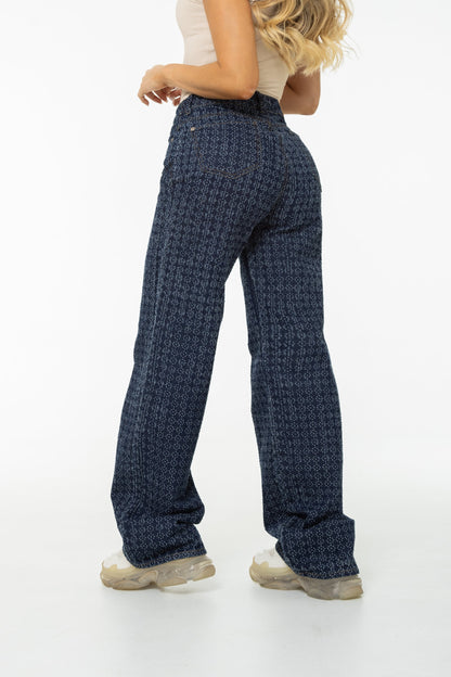 Jean Wide Leg Texturizado Knitted Azul Oscuro REF 125406