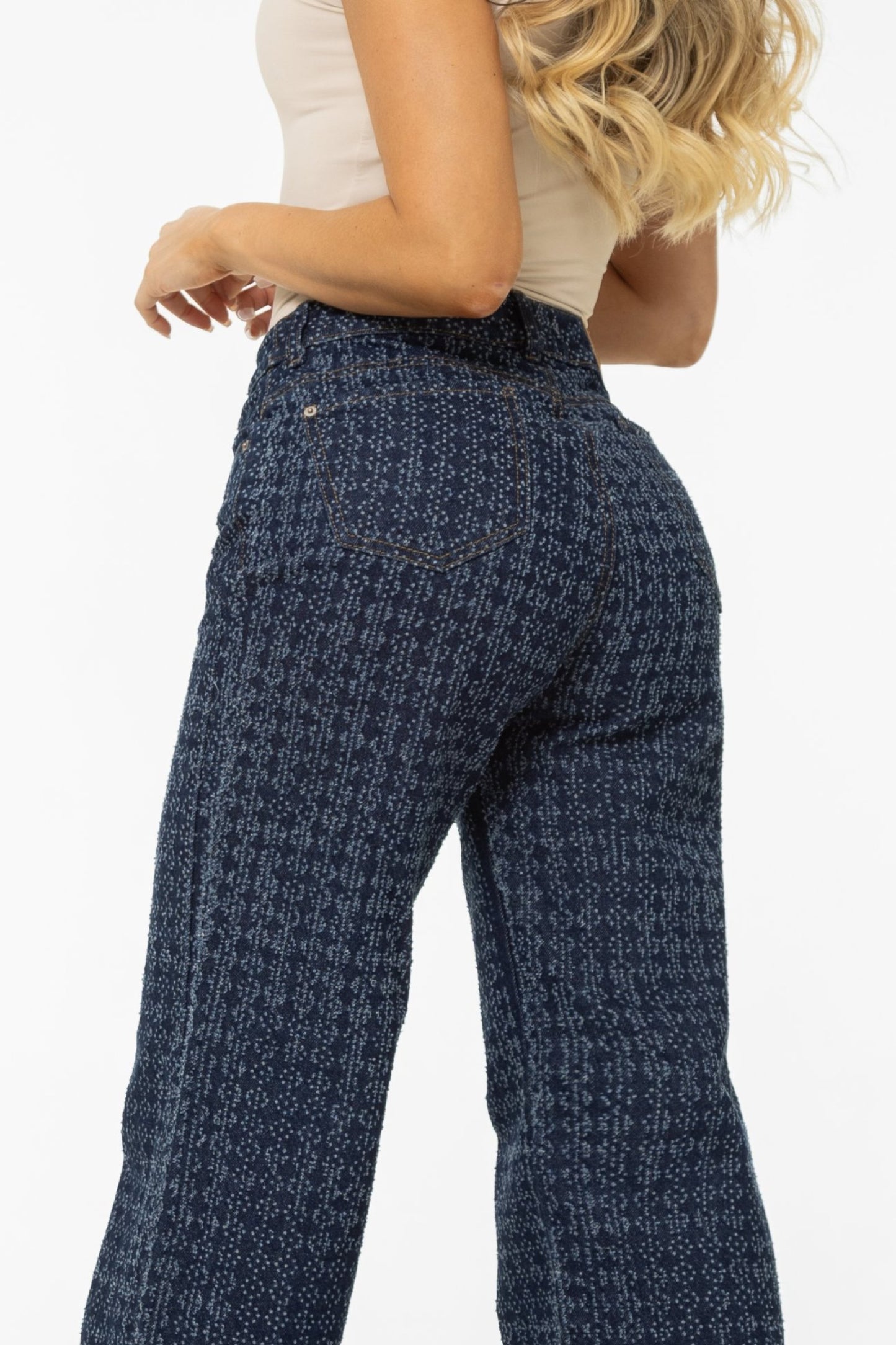 Jean Wide Leg Texturizado Knitted Azul Oscuro REF 125406