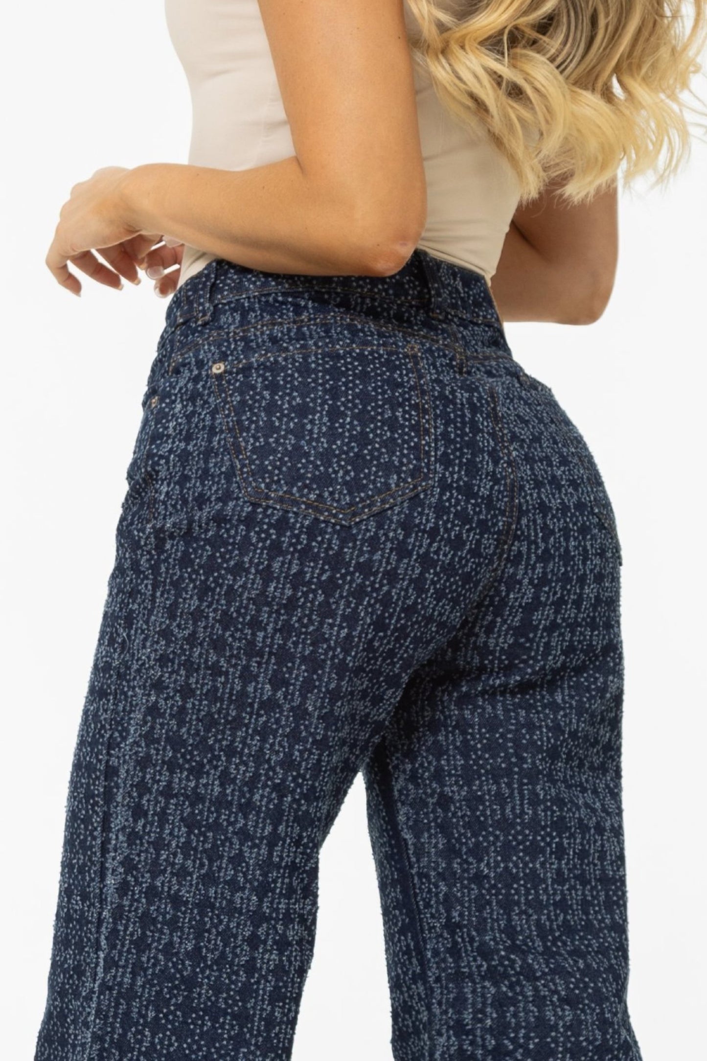 Jean Wide Leg Texturizado Knitted Azul Oscuro REF 125406