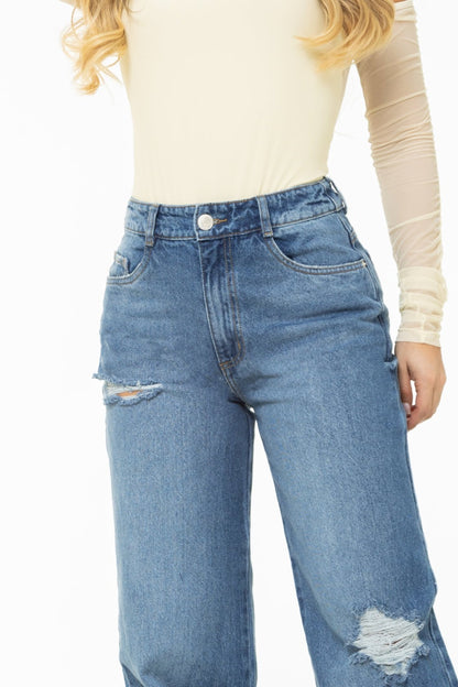 Jean Wide Leg Rígido con Rotos REF 125405
