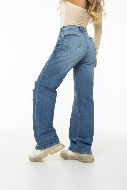 Jean Wide Leg Rígido con Rotos REF 125405