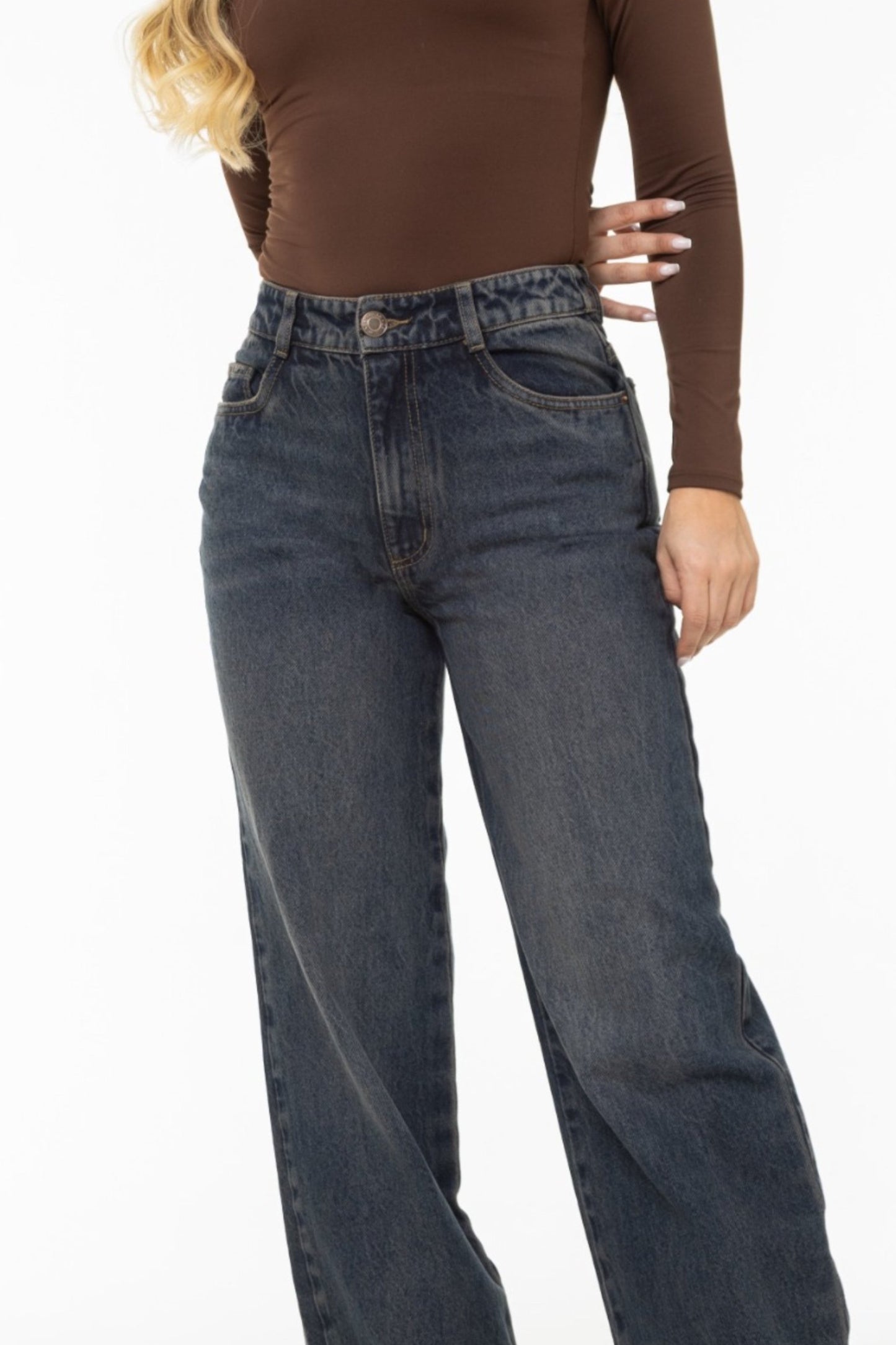 Jean Wide Leg Dirty Oscuro Rígido REF 125420