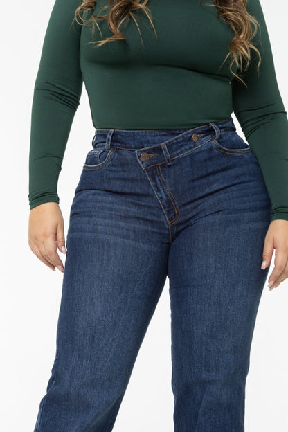Jean Wide Leg Pretina Cruzada Stretch REF 225408 Plus