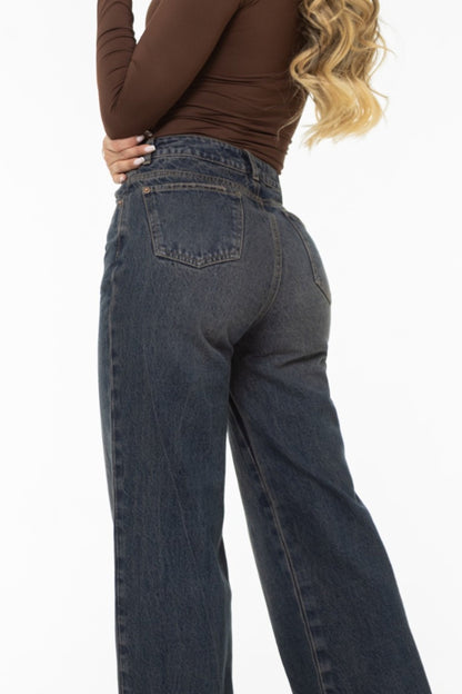 Jean Wide Leg Dirty Oscuro Rígido REF 125420