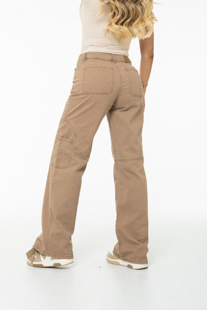 Jean Wide Leg Rígido Mocha con Cortes REF 125402