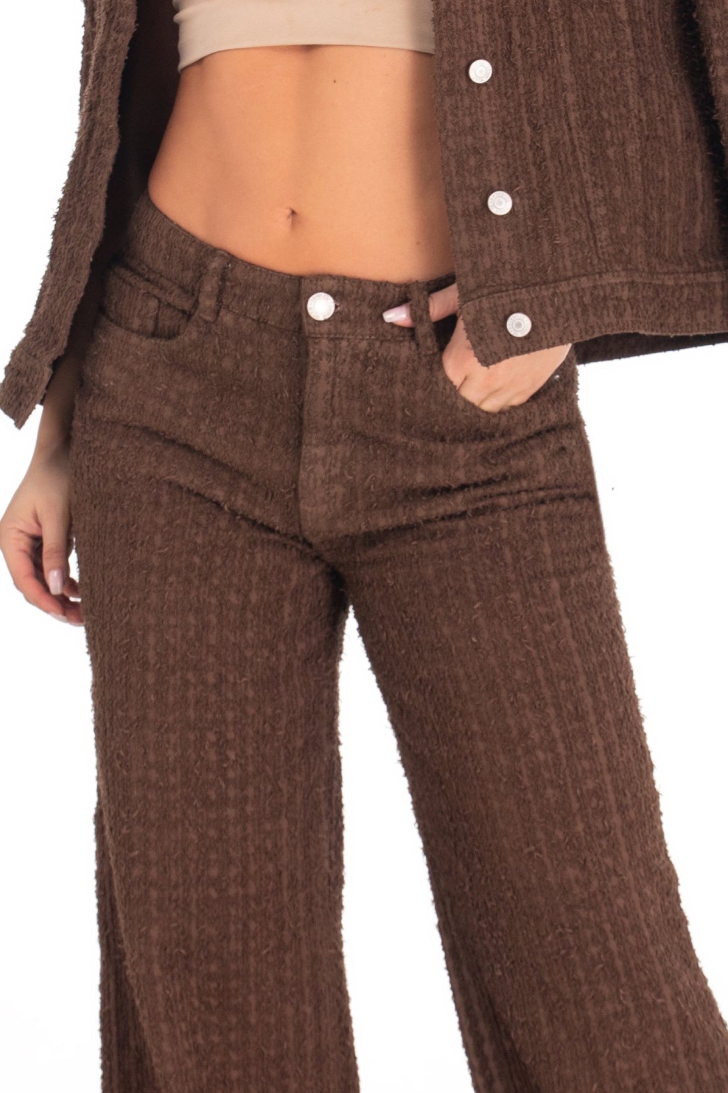 Jean Wide Leg Texturizado Rígido Café REF 125303