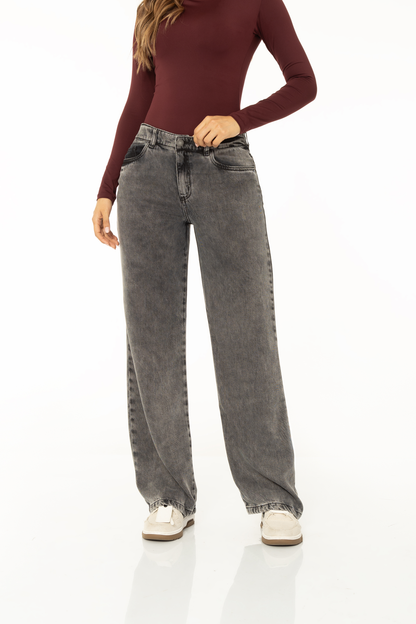 Jean Wide Leg Gris Liviano Rígido