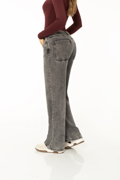 Jean Wide Leg Gris Liviano Rígido