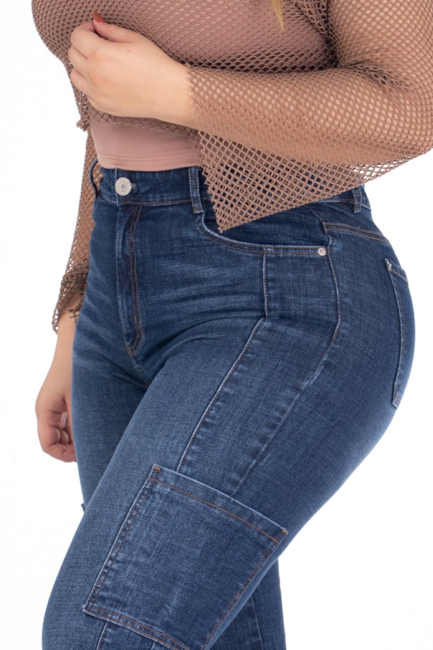 Jean Cargo con Corte Vertical Stretch Azul Oscuro REF 225205 Plus