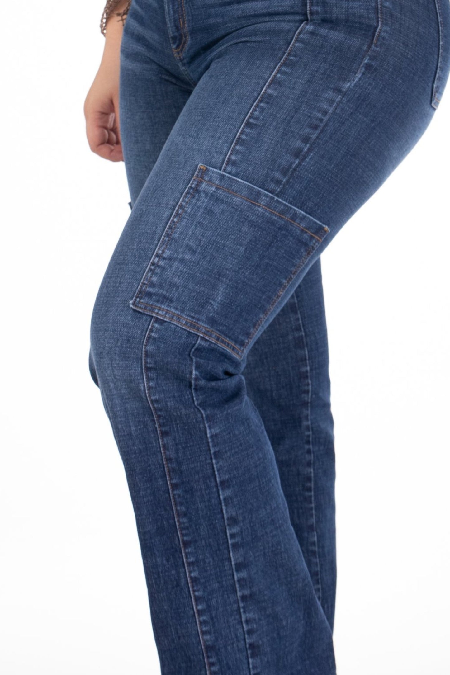 Jean Cargo con Corte Vertical Stretch Azul Oscuro REF 225205 Plus