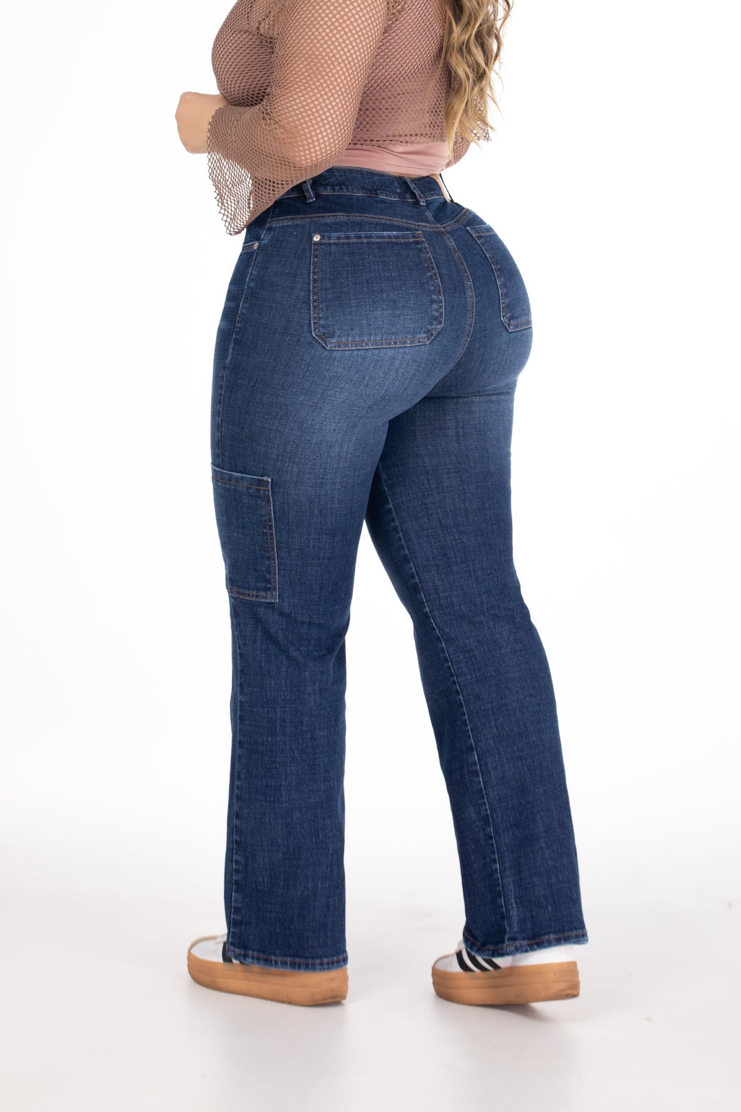 Jean Cargo con Corte Vertical Stretch Azul Oscuro REF 225205 Plus