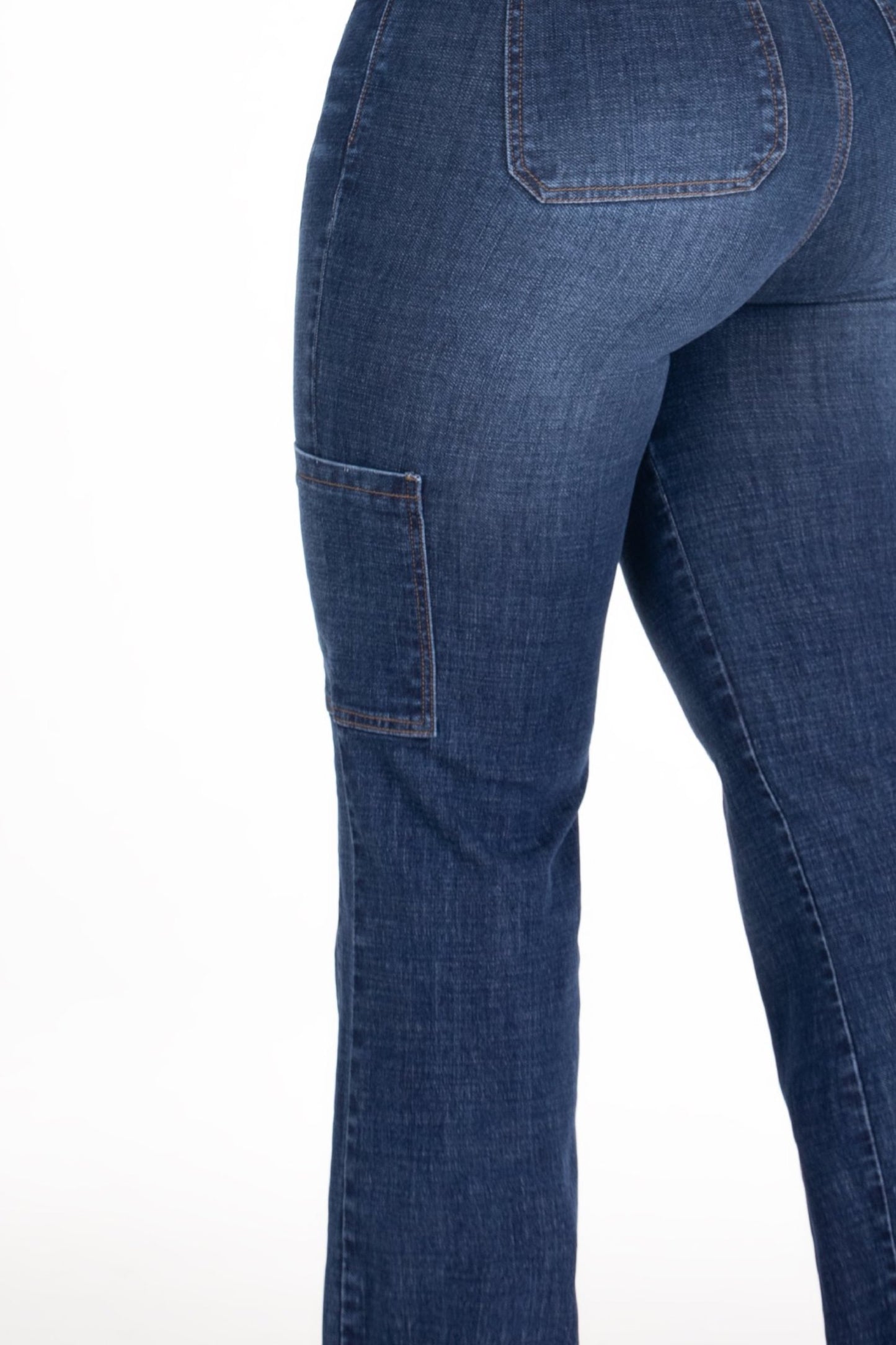 Jean Cargo con Corte Vertical Stretch Azul Oscuro REF 225205 Plus