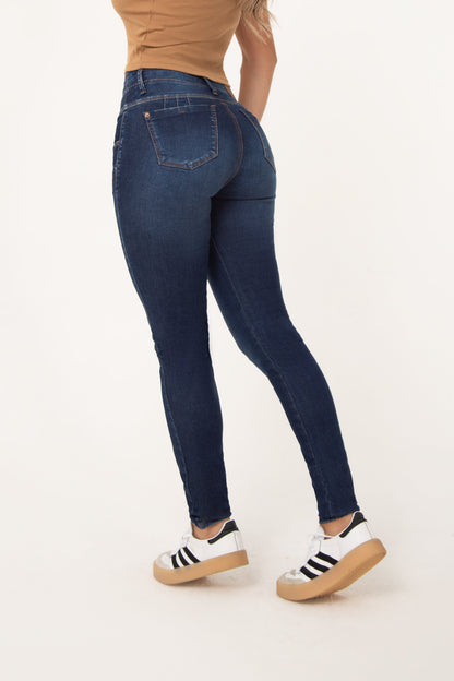 Jean Control Abdomen Skinny Stretch Azul Medio REF 14523