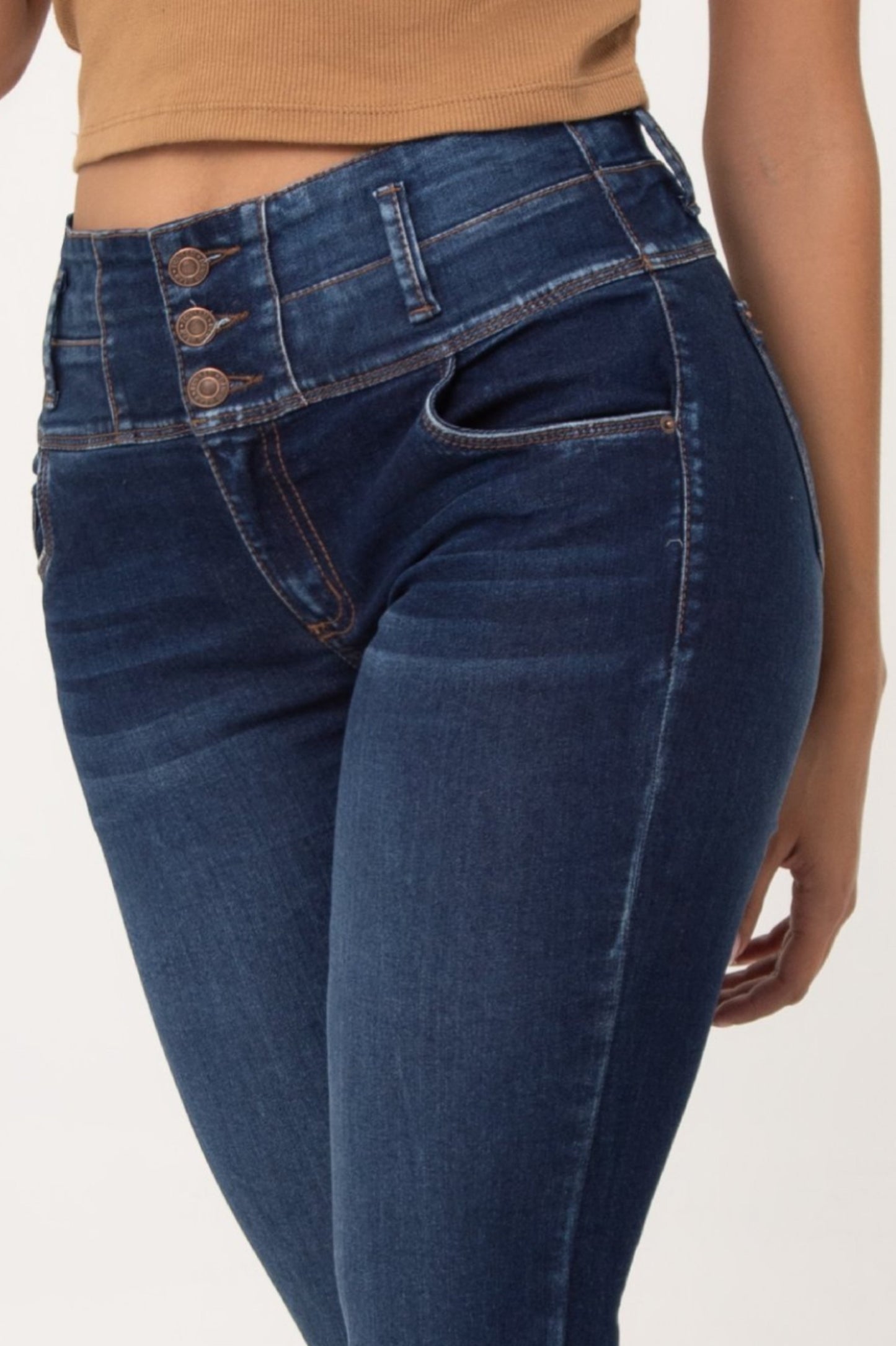 Jean Control Abdomen Skinny Stretch Azul Medio REF 14523