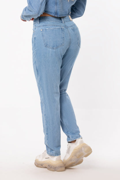 Jean MomFit Cortes Laterales Rigido Azul Claro REF 14212