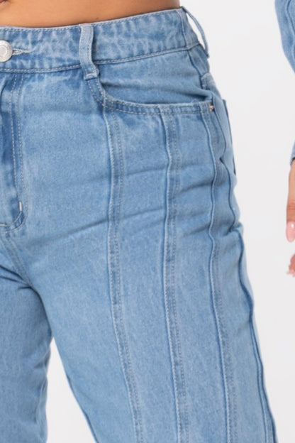Jean MomFit Cortes Laterales Rigido Azul Claro REF 14212
