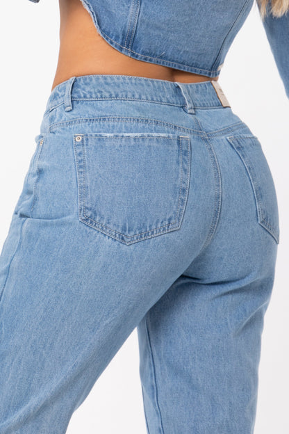 Jean MomFit Cortes Laterales Rigido Azul Claro REF 14212