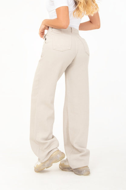 Jean Wide Leg Rígido con Textura Tipo Galleta Beige REF 125104
